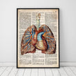 Charger l'image dans la galerie, Geometric heart and lungs anatomy art poster on Old dictionary page
