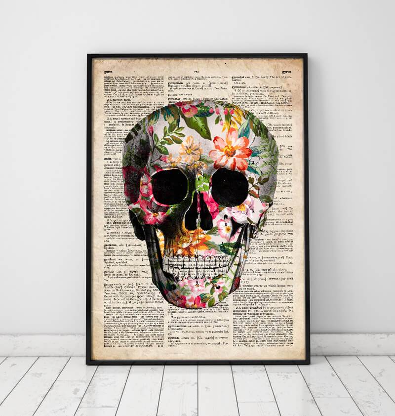 Floral skull art print - Old dictionary – Codex Anatomicus