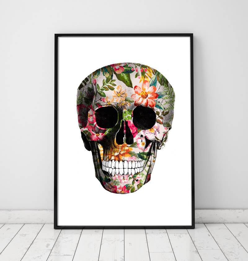 Floral skull art print - White background - Codex Anatomicus