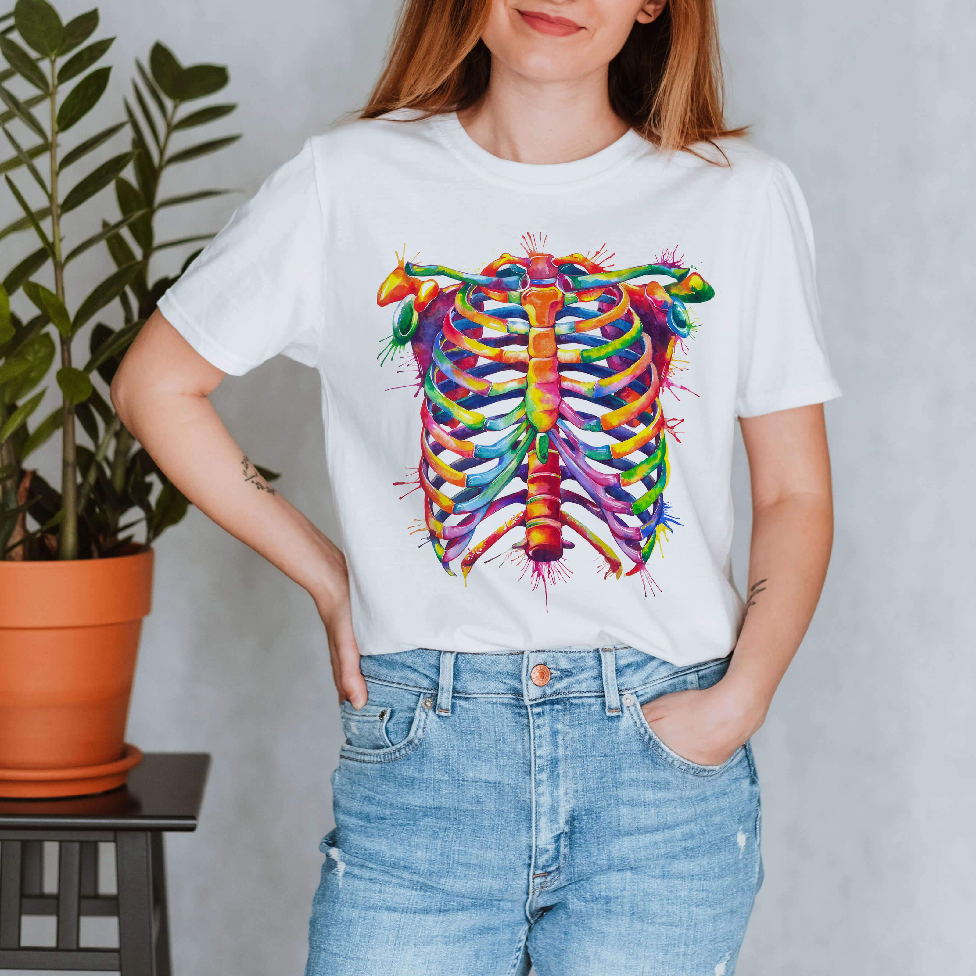 Rib cage Anatomy T-Shirt - Watercolor - Codex Anatomicus