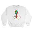 Laden Sie das Bild in den Galerie-Viewer, white sweatshirt with a watercolor Bacteriophage design by codex anatomicus
